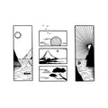 Japanese Landscape Temporary Tattoo Stickers Set with Mountain Sun Design
