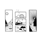 Japanese Landscape Temporary Tattoo Stickers Set with Mountain Sun Design