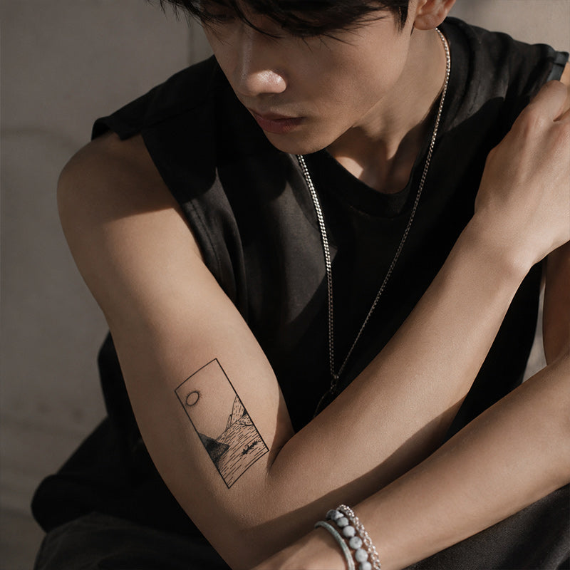 Close-up of Mountain Sun Landscape Temporary Tattoo Stickers