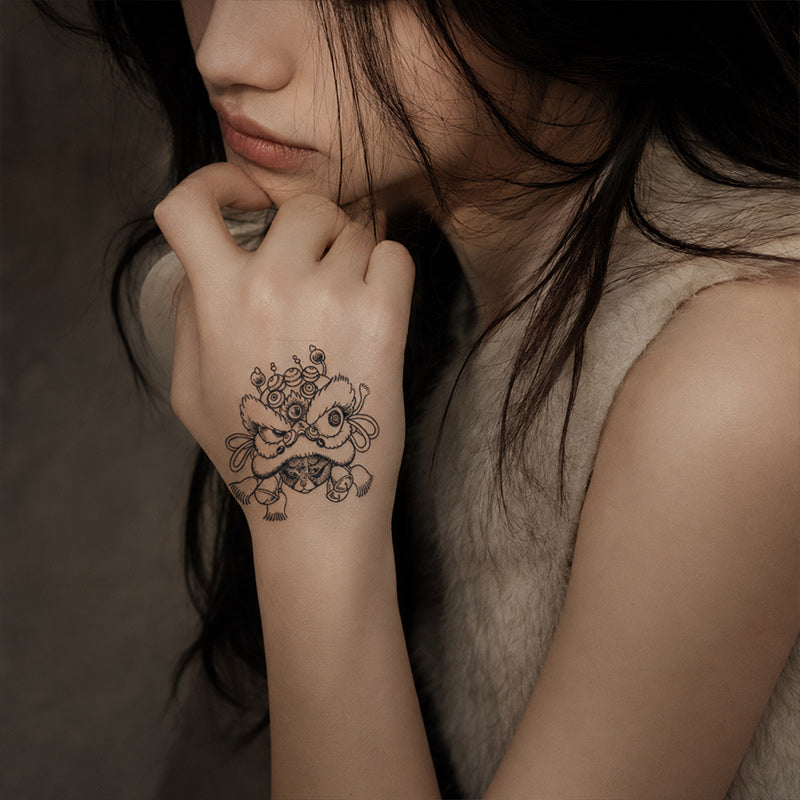 Close-up of Chinese Lion Dance Temporary Tattoo Stickers