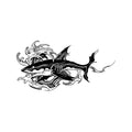 Shark Temporary Tattoo Stickers with Ocean Wave Design