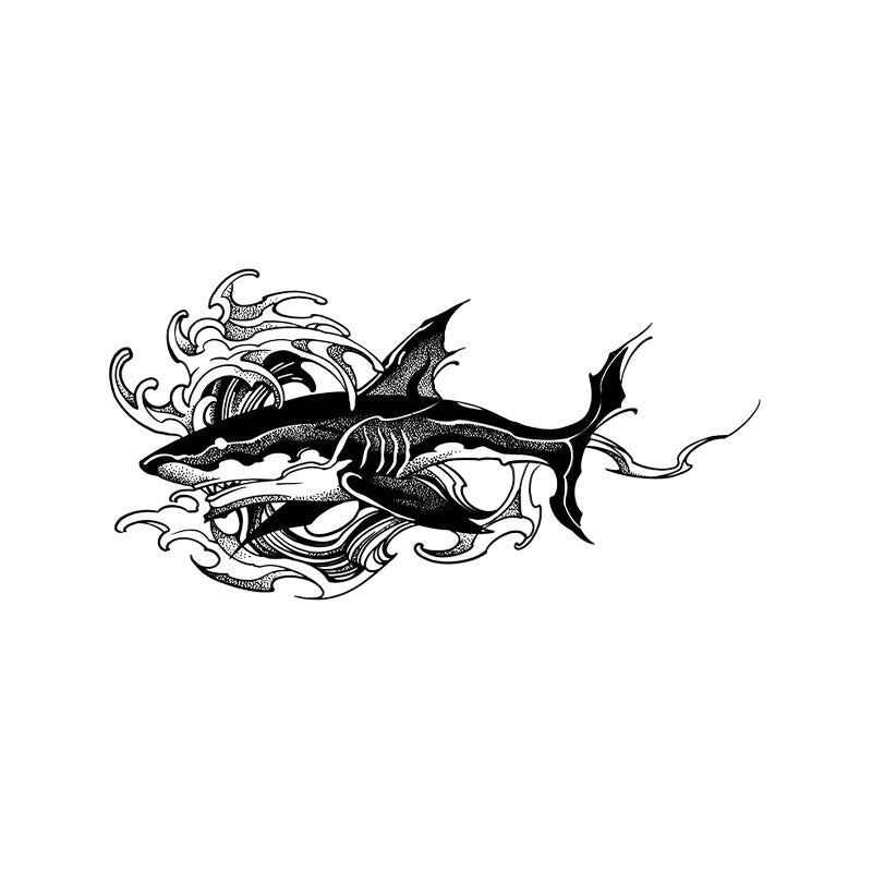 Shark Temporary Tattoo Stickers with Ocean Wave Design