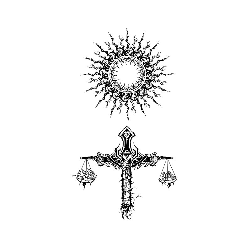 Judgement Sun Temporary Tattoo Stickers with Justice Scale Design