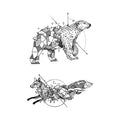 Geometric Polar Bear Fox Temporary Tattoo Stickers Set with Wild Nature Design