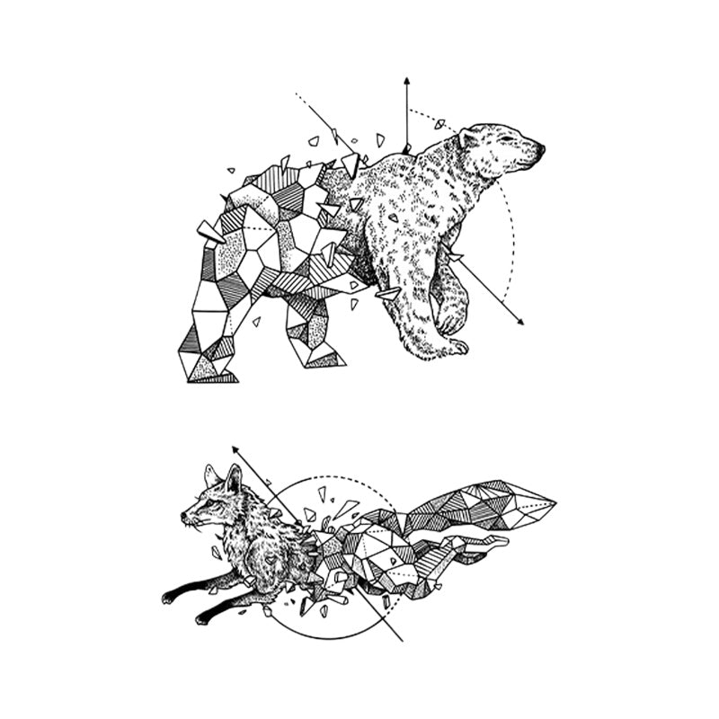 Geometric Polar Bear Fox Temporary Tattoo Stickers Set with Wild Nature Design