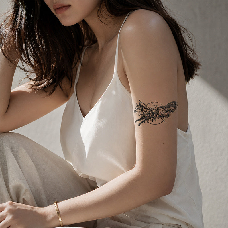 Close-up of Broken Geometry Polar Bear and Fox Temporary Tattoo Stickers