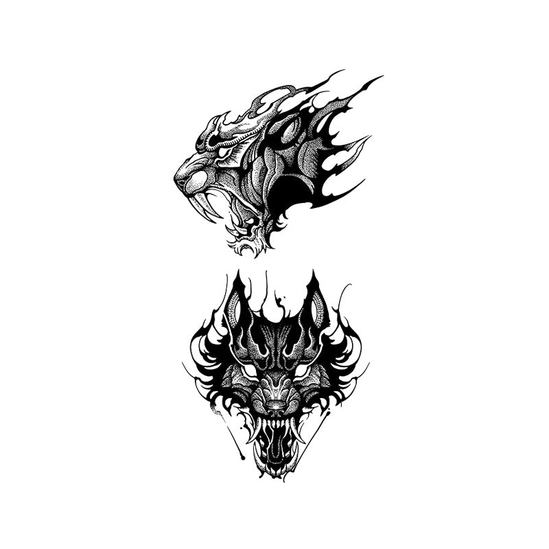 Dark Beast Temporary Tattoo Stickers Set with Gothic Flame Design