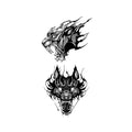 Dark Beast Temporary Tattoo Stickers Set with Gothic Flame Design