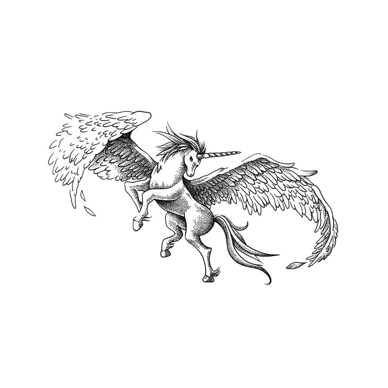 Winged Unicorn Temporary Tattoo Stickers with Sacred Mythology Design