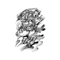 Oriental Guardian Beast Temporary Tattoo Stickers with Flame Lion Design