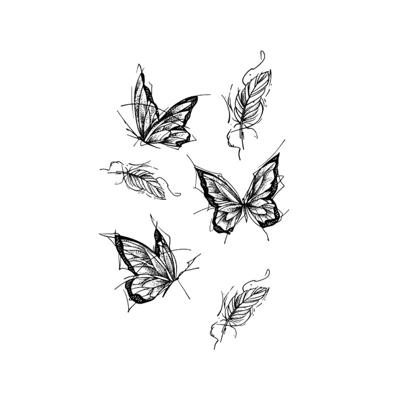 Butterfly Feather Temporary Tattoo Stickers Set with Fine Line Design