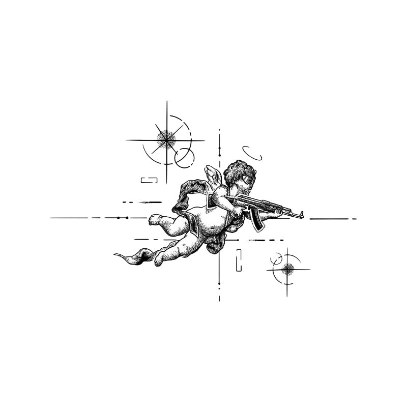 Rebel Cupid Temporary Tattoo Stickers with Angel Gun Design