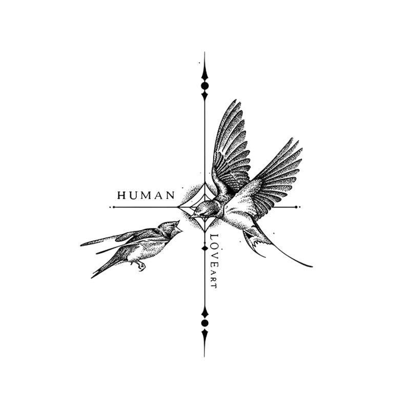 Swallow Love Temporary Tattoo Stickers with Geometric Bird Design