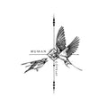 Swallow Love Temporary Tattoo Stickers with Geometric Bird Design