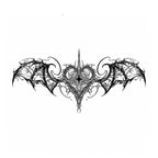 Nightwing Crest black succubus chest temporary tattoo design with bat wings and gothic crest