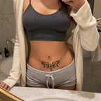 Infernal Heart gothic temporary tattoo worn on the lower stomach
