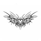 Shadow Vow black succubus chest temporary tattoo with sharp tribal wings and heart sigil