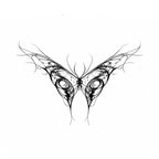 Phantom Veil black succubus chest temporary tattoo with ethereal butterfly wings and fine gothic lines