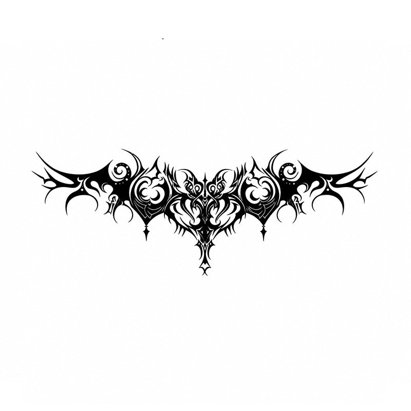 Infernal Crest black succubus chest temporary tattoo with ornate gothic wings and symmetrical tribal details
