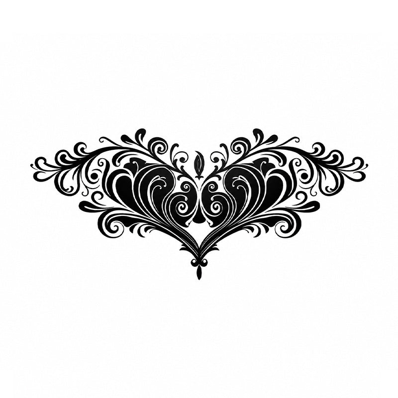 Midnight Bloom black succubus chest temporary tattoo with elegant floral heart scrollwork