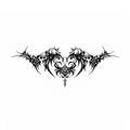 Thorn Oath black succubus chest temporary tattoo with sharp tribal heart and gothic scrollwork