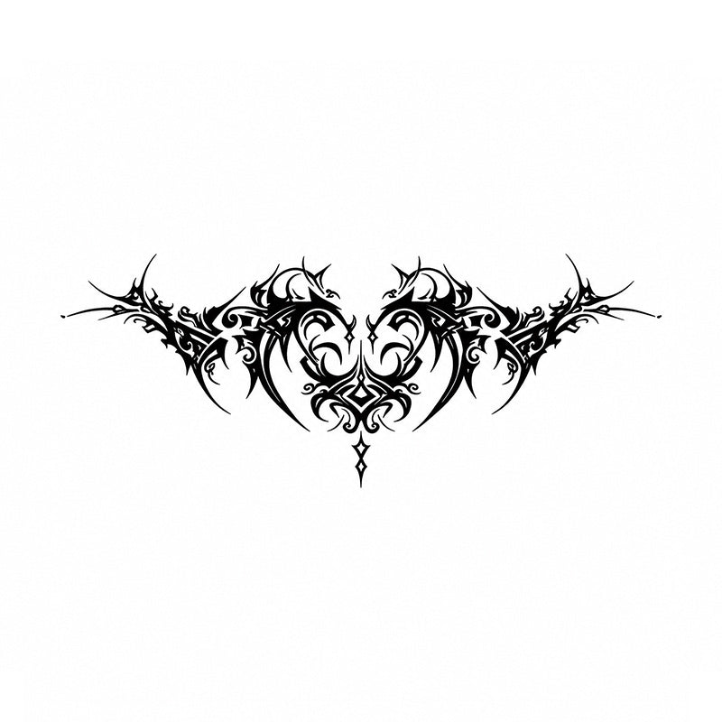 Thorn Oath black succubus chest temporary tattoo with sharp tribal heart and gothic scrollwork