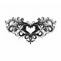 Victorian Heart black ornamental heart temporary tattoo with symmetrical baroque scrollwork