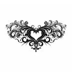 Victorian Heart black ornamental heart temporary tattoo with symmetrical baroque scrollwork