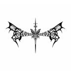 Shadow Spear bat wings temporary tattoo with gothic spear centerpiece and black tribal design