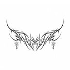 Starlit Thorn tribal chest temporary tattoo with symmetrical gothic heart design and star drops