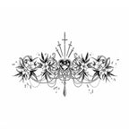 Sacred Bloom gothic floral temporary tattoo with jeweled heart, swords, chains, and blooming flowers