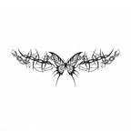 Dark butterfly temporary tattoo with chains, abstract tribal lines, and gothic wing details