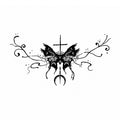 black eclipse cross butterfly succubus temporary tattoo with gothic wings, crescent moon and ornamental lines