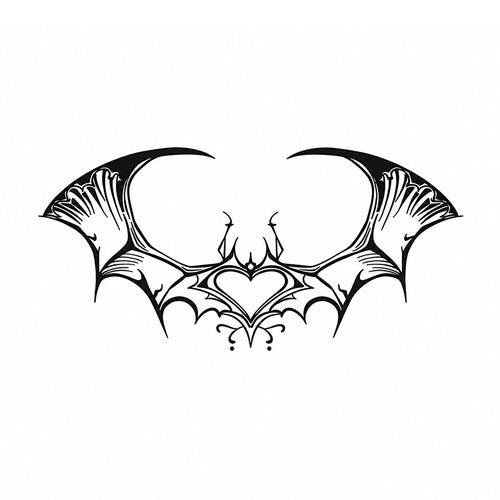 black bat wing heart succubus temporary tattoo with gothic symmetrical design