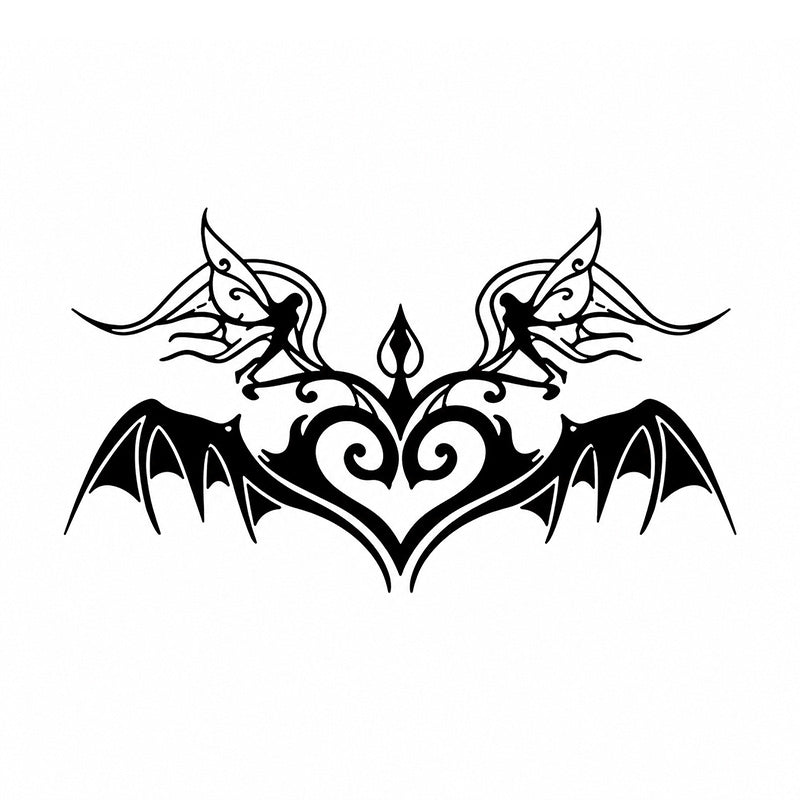 black fairy bat wing succubus temporary tattoo with gothic heart design
