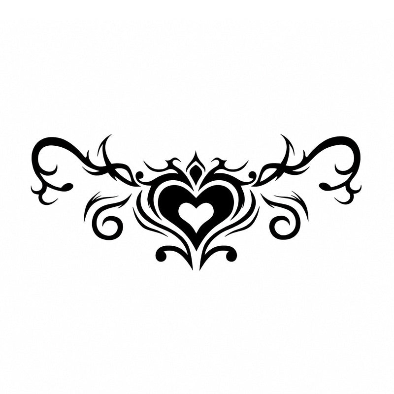 black tribal heart succubus temporary tattoo with elegant gothic ornamental swirls