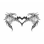 black celestial wing heart succubus temporary tattoo with symmetrical feather wings