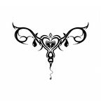black dark siren succubus temporary tattoo with gothic heart and ornamental curves