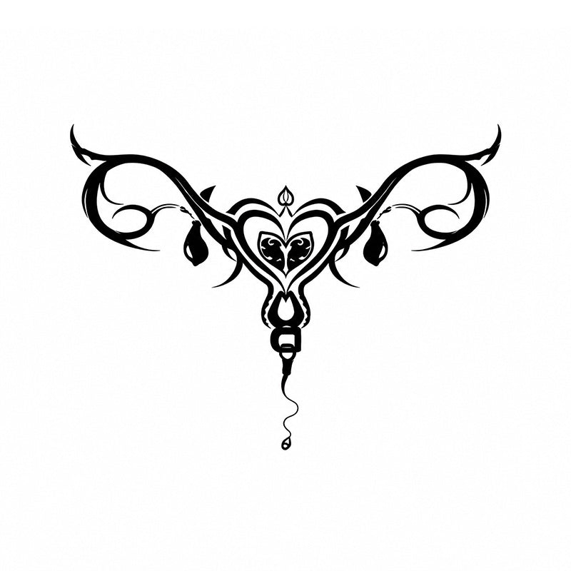 black dark siren succubus temporary tattoo with gothic heart and ornamental curves