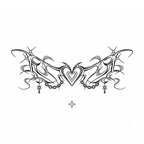black gothic cyber heart succubus temporary tattoo with chains and abstract tribal lines