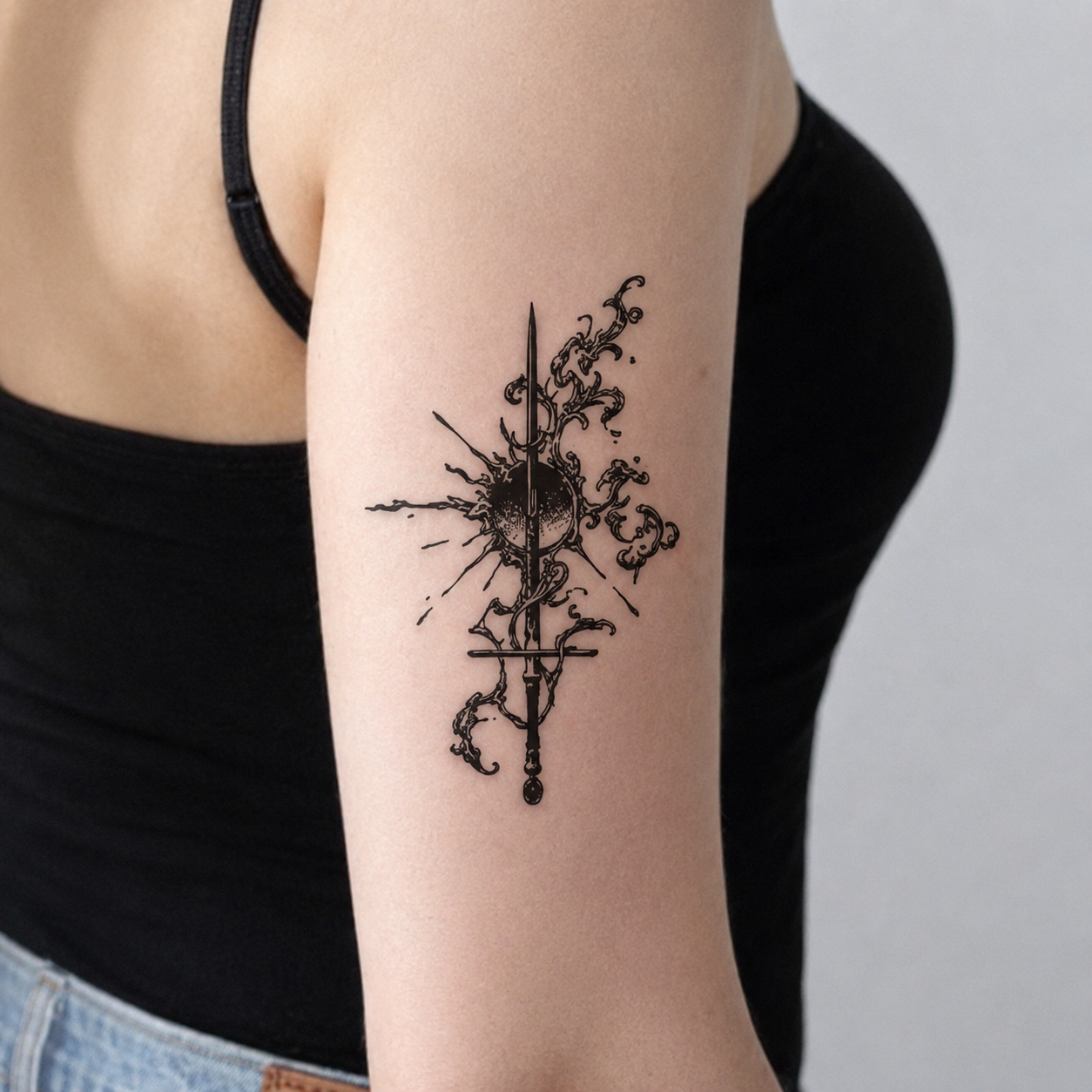 Temporary tattoo after 12 to 48 hours with full color development on upper arm